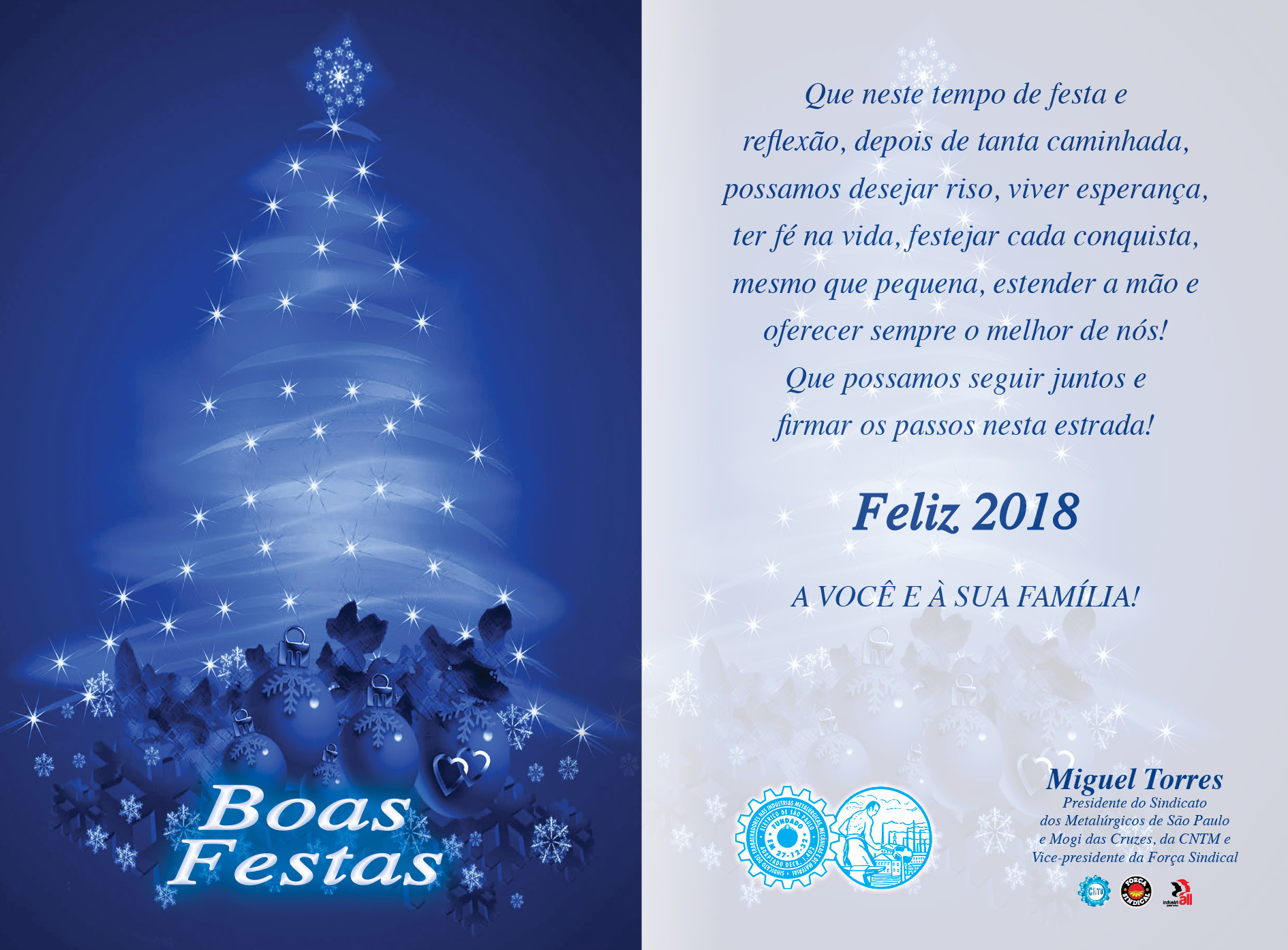 Cartão de Boas Festas: Feliz Natal e Próspero Ano Novo, para